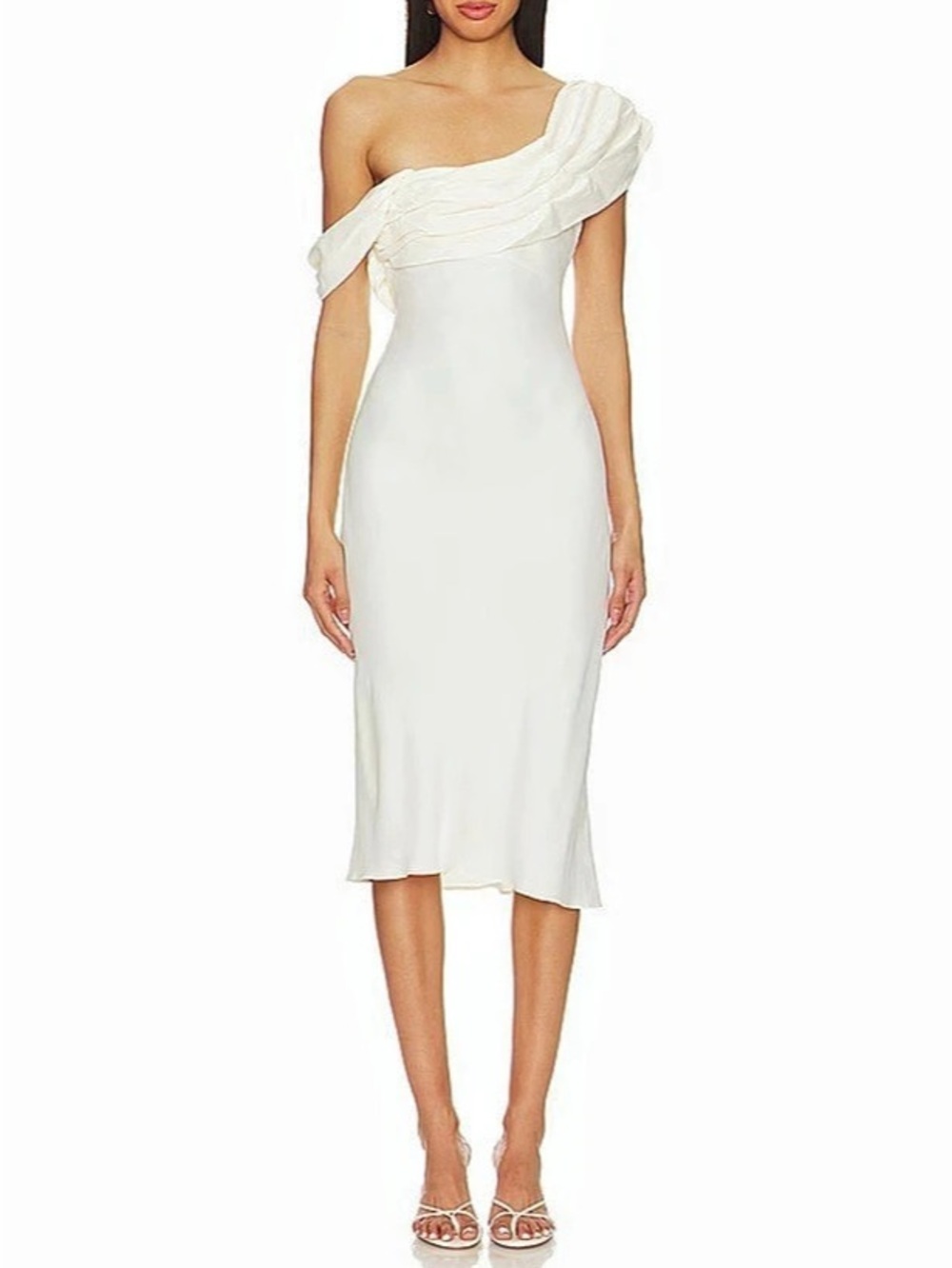 LPA Vania Midi Dress One-Shoulder White